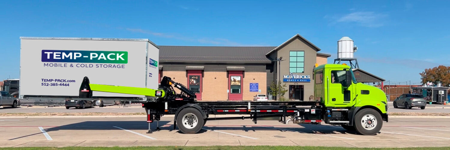 truck unloading TEMP-PACK mobile storage container in Texas