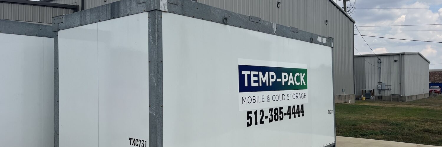 large mobile storage container in front of business in texas
